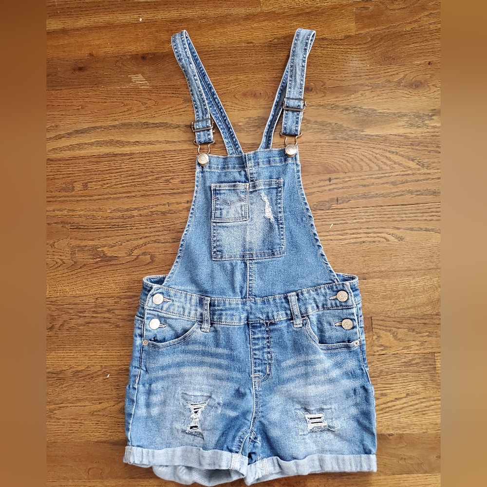 JUSTICE Girls 14 Denim Jean "destroyed" shortalls